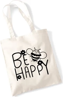 Produktbild von Huuraa Jutebeutel Be Happy Biene 10 Liter Natural Baumwolle Tasche Geschenkidee