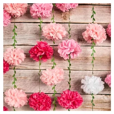 Produktbild von 2 Stück rosa-weiße Seidenpapier-Pompons Girlande für verschiedene Anlässe