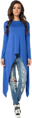 Produktbild von Longshirt mit verlängerte Saumenden Asymmetrisch; Blau 2XL/3XL 44/46
