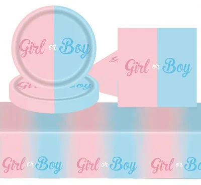 Gender-Reveal-Party-Set, 37-teilig, für 16 Gäste, Rosa/Blau