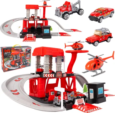 Produktbild von Malplay Parkhaus Feuerwache Basis Set mit 3 Autos Hubschrauber Feuerwehr ab 3 Jahren Geschenk