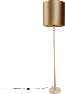 Produktbild von Holz Stehlampe mit Bronzefarbenem Samtschirm 40cm Mels