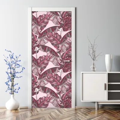 Produktbild von Dekorative Abnehmbarer Wandsticker Türtapete selbstklebend Klebefolie Rosa Palmblätter 85 x 200 cm