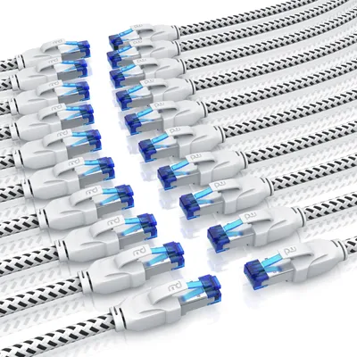 Image de Primewire 20x câble LAN, CAT.8, RJ-45 (Ethernet) (100 cm), câble patch CAT 8, gaine en coton, câble réseau 40 Gbit/s - 1m