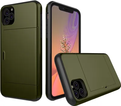Produktbild von Mobigear Card iPhone 11 Pro Hülle Hardcase Backcover Stoßfest mit Kartenhalter - Armeegrün
