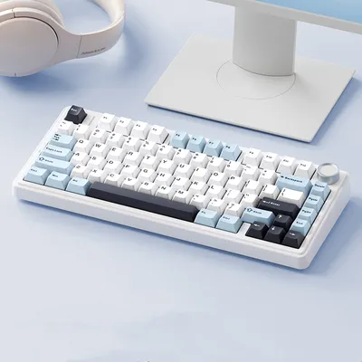 Produktbild von AULA F75 80 Tasten Tri-Mode Angepasste mechanische Gaming-Tastatur Hot-Swap-fähig RGB BT/2.4G/Type-C Kabelgebundene 75% Layout, Blau Eisader-Schalter