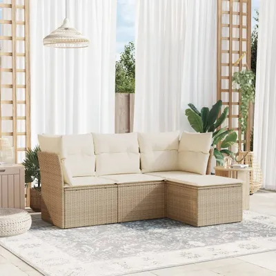 Image de Maison Exclusive - Ensemble de salon de jardin 4 pièces avec coussins, polyrotin beige
