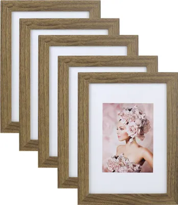 Produktbild von Pack Set Holz Bilderrahmen Foto Plexi Rahmen Acryl Collage Wanddeko Poster S215 - Farbe: Eiche | Format: 29,7x42 DIN A3 | Pack: 5