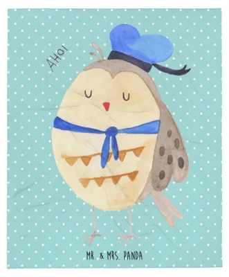Produktbild von Mr. & Mrs. Panda Bettdecke Eule Matrose - Türkis Pastell - Geschenk, Decke, Heimathafen, Freundin, Kapitän, Bettüberwurf, Wohndecke, Tagesdecke, Kuscheldecke, Owl