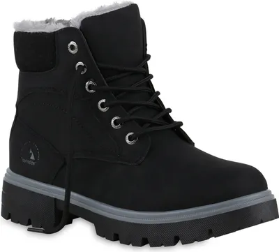 Produktbild von VAN HILL Damen Warm Gefütterte Worker Boots Stiefeletten Bequeme Schuhe 841423, Farbe: Schwarz, Größe: 36