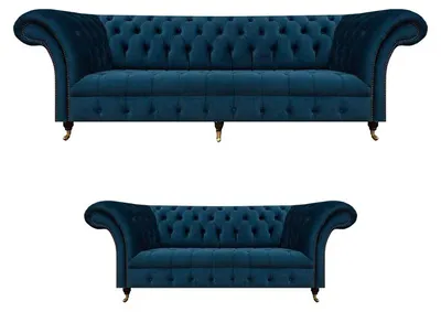 Produktbild von Chesterfield Polstermöbel Designer Blaue Wohnzimmer Couchen 2tlg Set
