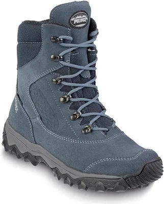 A single blue hiking boot is shown against a white background.