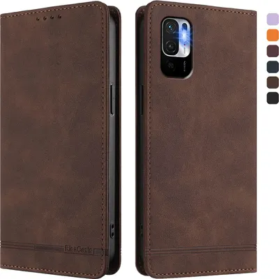 Image de Etui pour Xiaomi Poco M3 Pro/ Redmi Note 10 5G, étui rétro en cuirPolyuréthaneavec support et fentes pour cartes Marron