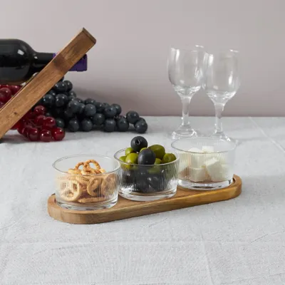 Image de Set Apéritif - HOME DECO FACTORY - Coupelles en Verre - Plateau en Acacia - Marron