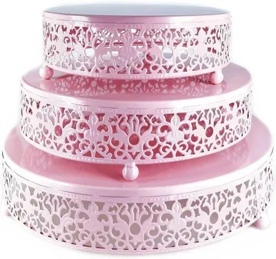 Immagine prodotto di Set da tre pezzi con supporto rotondo in metallo per torte, dessert e cupcake (rosa)