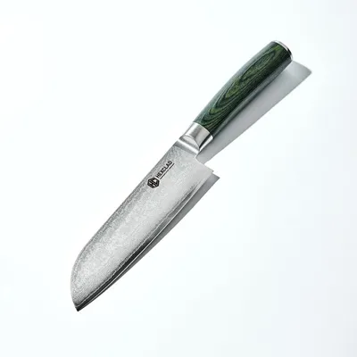 Obrázok produktu pre 7-palcový nôž Santoku z damascénovej ocele s rukoväťou z pakkawoodu