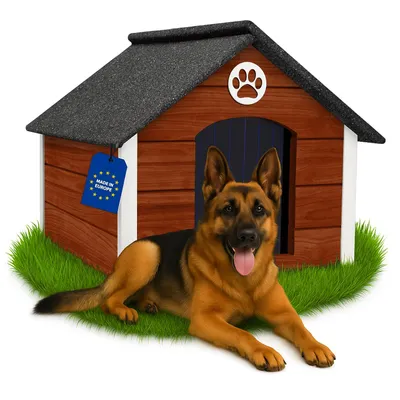 Produktbild von Outentin Hundehütte Outdoor Isoliert für Große Hunde – Winterfestes & Wetterfestes Hundehaus mit Schrägdach –Holz – 103x90x70 cm - Nuss