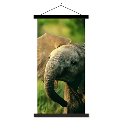 Produktbild von MuchoWow® Textilposter Elefant - Grün - Tiere - Natur 40x80 cm mit schwarzem Rahmen - Wandemalerei