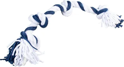 Produktbild von Duvo+ Zahnpflegeseil aus Sweaterstoff mit 4 Knoten blau/weiß