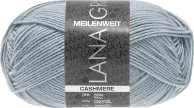 A ball of grey yarn with a label.