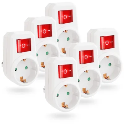 Productafbeelding van 6x Stekkeradapter met Schakelaar - Stopcontact en Stroomonderbreker