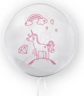 Produktbild von Transparenter Kugelballon mit Einhorn-Motiv, 45cm Durchmesser, doppelseitig bedruckt