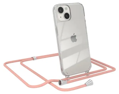 Produktbild von EAZY CASE Handykette kompatibel mit Apple iPhone 14, Handyhülle mit Umhängeband, Handykordel, Schutzhülle Clear, Band in Rosa