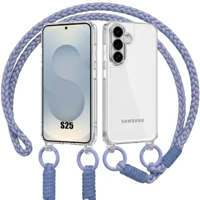 Image de Coque pour Samsung Galaxy S25, Protection Rigide Anti-Rayures Transparent avec Cordon Violet