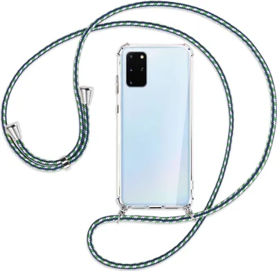 Produktbild von Handykette Backcover-Schutzhülle mit Band (Metall silberfarben) für Samsung Galaxy S20 Plus - grün/blau/weiß