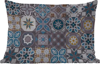 Produktbild von MuchoWow® Outdoor Kissen - Blumen - Muster - Blau - Braun - 60x40 cm - Wetterfest - Lounge Kissen - Zierkissen - Kissen für Innenräume