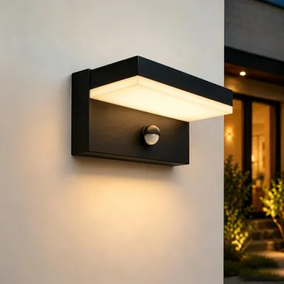 LED Außenwandleuchte mit Bewegungsmelder, IP65, 12W, 3000K, Alu, Schwarz