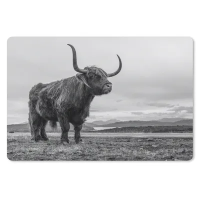 Produktbild von MuchoWow® Mauspad Mousepad Schottischer Highlander - Hügel - Schwarz - Weiß 27x18 cm - Mousepads - Maus Mat - Pad - Mausunterlage - Büroartikel - Desk Matten