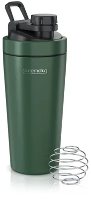 Produktbild von Arendo - Eiweiß Shaker Edelstahl 750ml, Protein Shaker mit Mixkugel, BPA frei, Mixbecher, Metall Premium Eiweißshaker, Tragegriff, Spülmaschinengeeignet, To Go für Yoga Fitness Sport, Dunkelgrün – E: