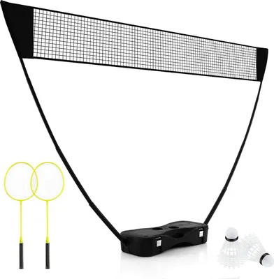 Produktbild von GOPLUS Badmintonnetz mit Stand, 270cm Tennisnetz Federballnetz mit Schlägern, Federbällen & Aufbewahrungsbox, tragbarer Netzständer für Tennis
