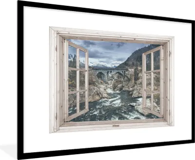 Produktbild von MuchoWow® Gerahmtes Poster Aussicht - Brücke - Wasser 90x60 cm - Poster mit Schwarzem Bilderrahmen Wandposter Rahmen Foto Bilder - Wanddekoration - Fotos