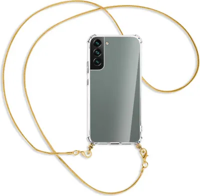 Produktbild von Handykette Backcover-Schutzhülle mit Band (Metall goldfarben) für Samsung Galaxy S22 5G (S901) - goldfarbene Kette Snake