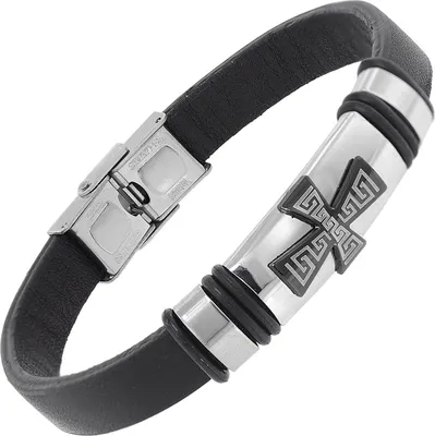 trendor 75801 Herren Leder-Armband Schwarz mit Kreuz 1