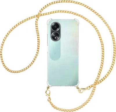 Produktbild von Handykette Backcover-Schutzhülle mit Band (Metall goldfarben) für Oppo A58 4G (CPH2577) - goldfarbene Kette
