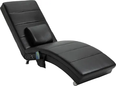 Zdjęcie produktu dla HOMCOM Leżanka z funkcją masażu Fotel wypoczynkowy Ergonomiczne, wysokie oparcie z funkcją masażu i poduszką Zero-G Design Fotel wypoczynkowy Sztuczna skóra Metal Pianka Czarny 58 x 163 x 87 cm