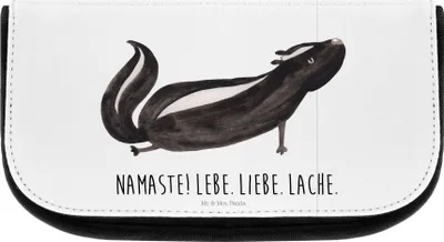 Produktbild von Mr. & Mrs. Panda kosmetiktäschchen Stinktier Yoga - Weiß - Geschenk, Schminktasche, kosmetiktasche klein, Schminktäschchen, Wildtier, Raubtier, Liebe, Organizer, Namaste