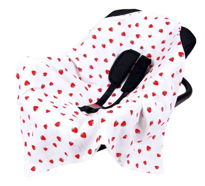 Produktbild von BabyLux Einschlagdecke Musselin 80x80 cm – Sommerdecke für Babyschale, Autositz & Kinderwagen – Atmungsaktiv & Weich – 100% Baumwolle - D9 Erdbeeren