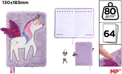 Image de Cahier en peluche avec cadenas Licorne