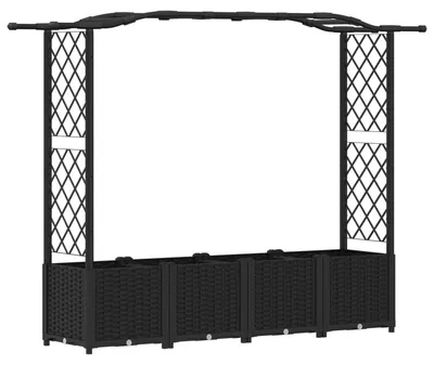 Zdjęcie produktu dla vidaXL Podwyższona grządka z kratką do pnączy i daszkiem, czarna, 204 x 40 x 141 cm, PP