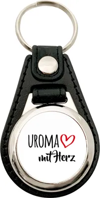 Produktbild von Huuraa Schlüsselanhänger Uroma mit Herz Metall mit Kunstleder Schlüsselring Einkaufswagenchip Geschenkidee