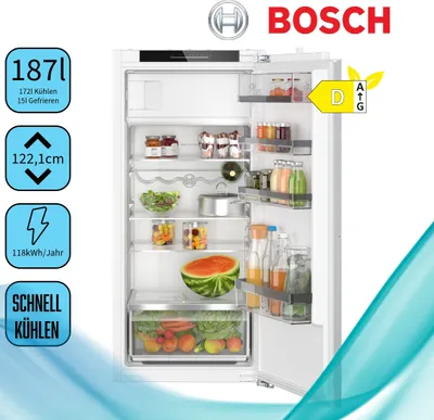 Produktbild von Bosch KIL42ADD1 Einbaukühlschrank mit Gefrierfach, Nischenhöhe 122 cm, 187 L, Festtürtechnik, Schnellkühlen, LED Beleuchtung, VitaFresh