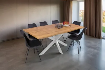 Produktbild von Esstisch Baumkante Holz-Optik Wildeiche 180 x 90 Spider-Gestell weiß JOSY