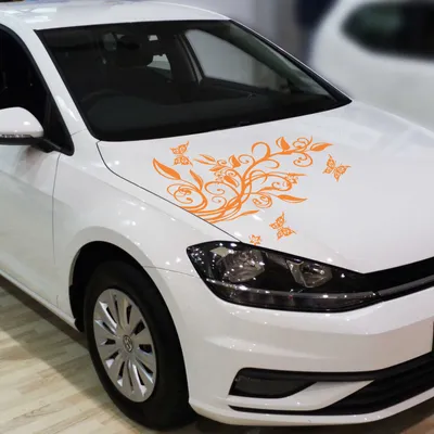 Produktbild von Aufkleber - Blumenranke Autoaufkleber + 3 Schmetterlinge 77cm x 50cm orange - Tuning Carystyling Heckscheibe Auto