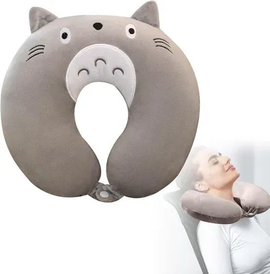 Produktbild von Famanu Nackenkissen U-förmig mit Tiermotiv - Ergonomisches Reisekissen für Kinder und Erwachsene