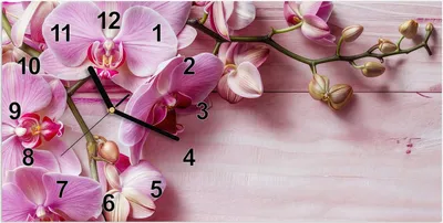 Produktbild von Wanduhr aus Glas mit Motiv Orchideen Holz Hintergrund- 60 x 30 cm - inkl. Aufhängesystem