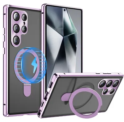 Image de Pour Samsung Galaxy S24 Ultra : coque intégrale avec anneau magnétique MagSafe / coque en verre / étui de protection violet